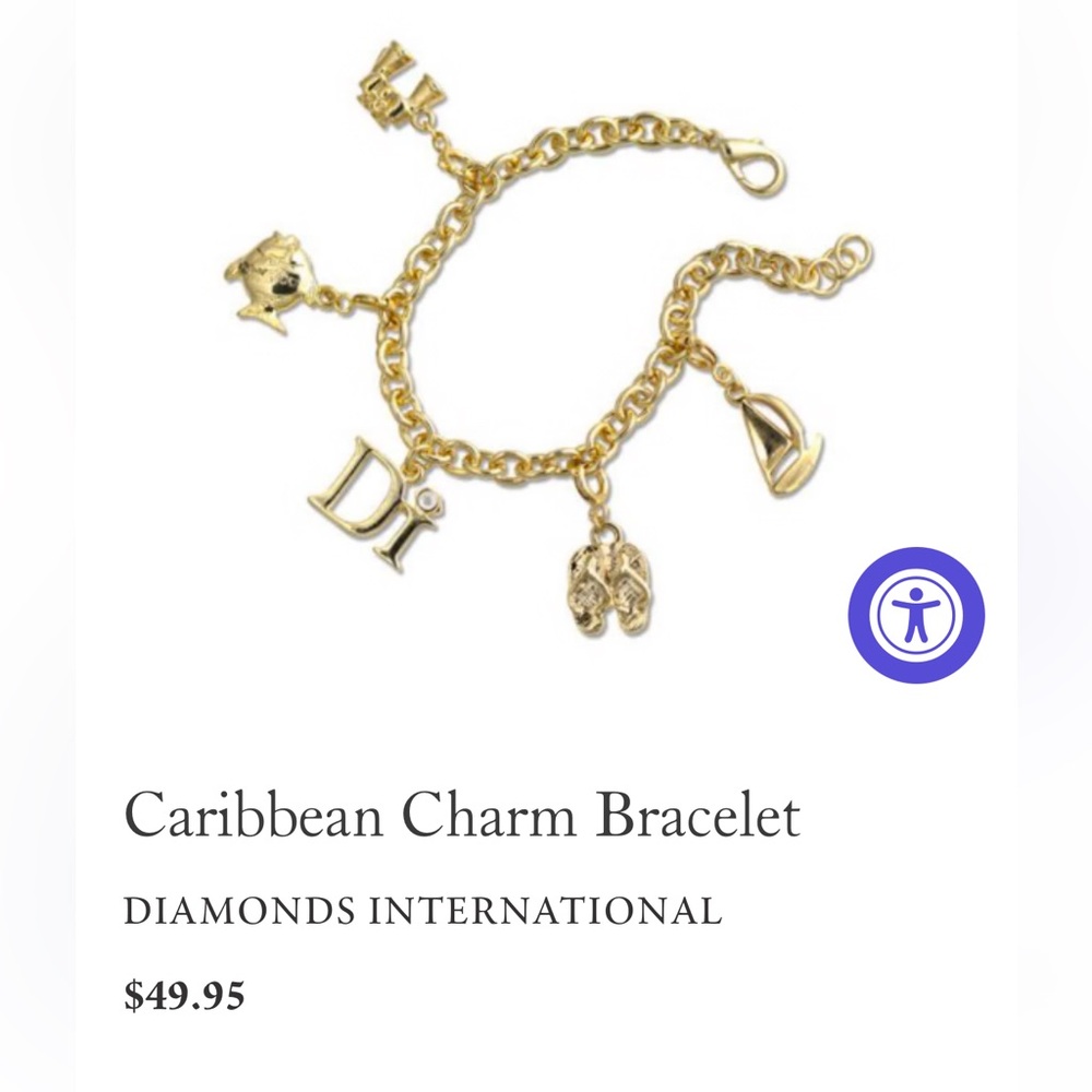 Diamonds International DI Cruise Jewelry Charm Bracelet with Charms x2